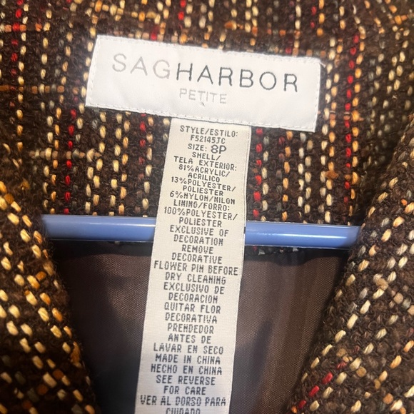 Sag Harbor Brown Blazer w/mixed colored tweet Accents. office/weekend. Size 8P - Picture 3 of 4